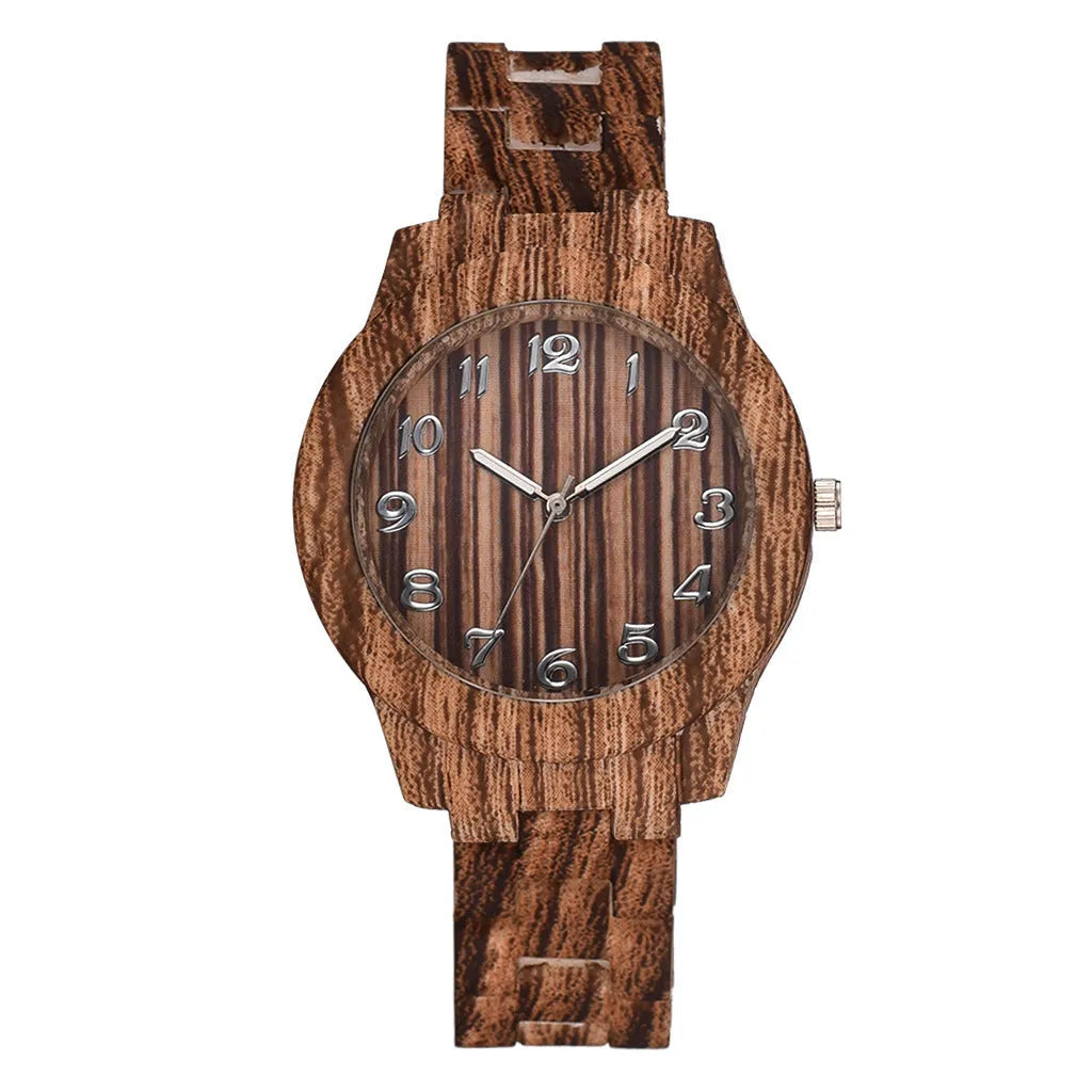 Wood grain retro couple quartz watches with silicone strap in five colour options