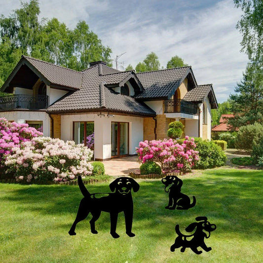 Dog-shaped acrylic garden stakes in three designs for outdoor decoration