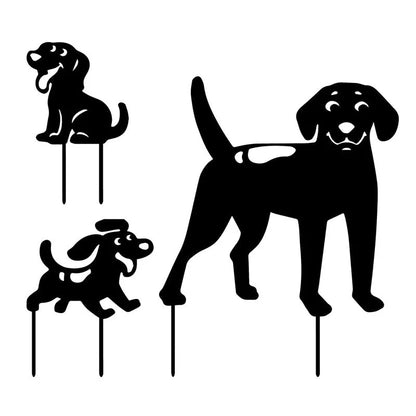 Dog-shaped acrylic garden stakes in three designs for outdoor decoration