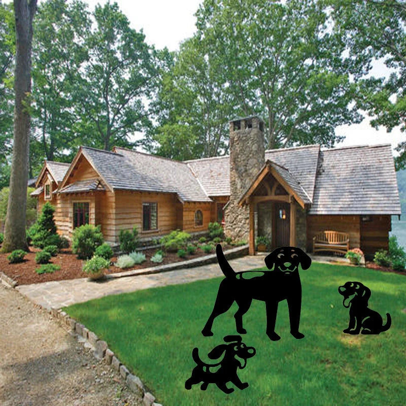 Dog-shaped acrylic garden stakes in three designs for outdoor decoration