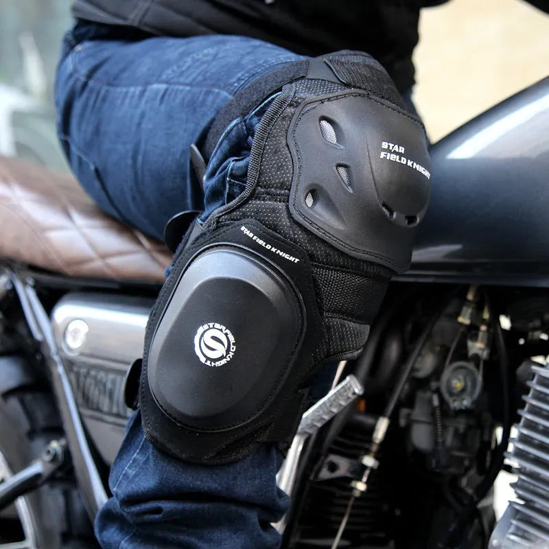 Black anti-fall knee pads pair with reflective strips, grinding bag, SKH-902 racing protective gear