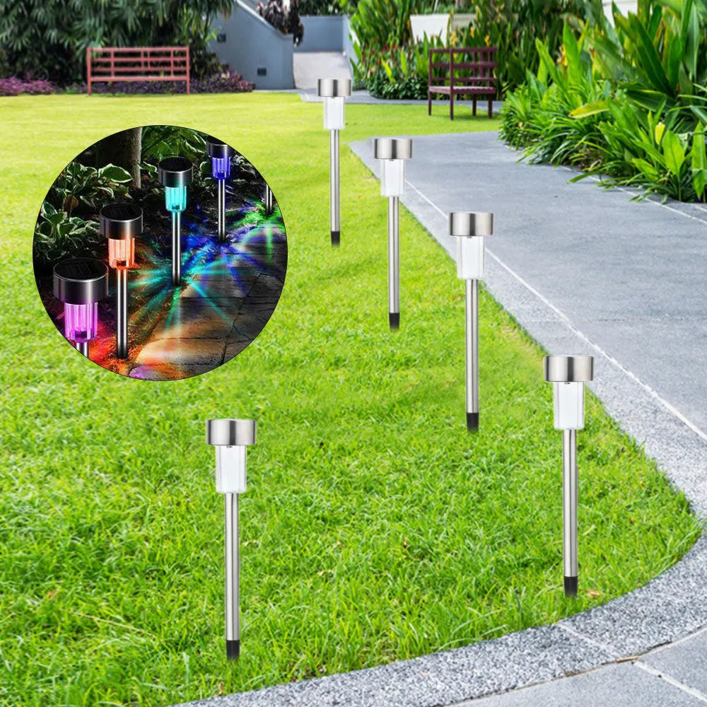 Stainless steel garden landscape light with LED lighting showing compact dimensions for outdoor placement