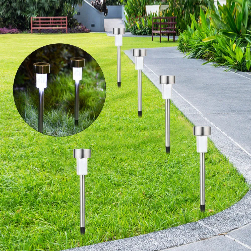 Stainless steel garden landscape light with LED lighting showing compact dimensions for outdoor placement