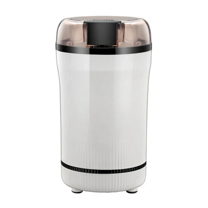 Small white grain grinder with 120g capacity and 5000 rpm motor for household flour milling