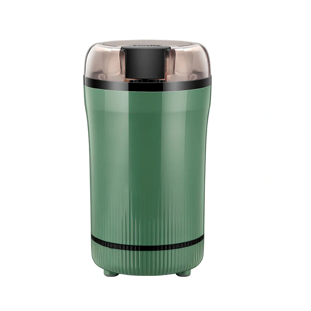 Small white grain grinder with 120g capacity and 5000 rpm motor for household flour milling