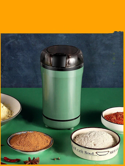 Small white grain grinder with 120g capacity and 5000 rpm motor for household flour milling