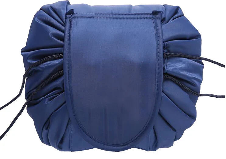 Stylish and roomy makeup travel bag with multiple color options, featuring a spacious interior and drawstring closure for secure storage of beauty essentials.