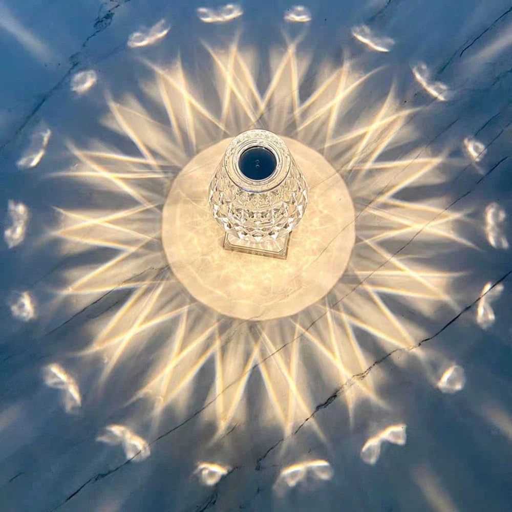 Elegant acrylic crystal table lamp with touch-sensitive dimming and rechargeable battery for home, bedroom and cafe use