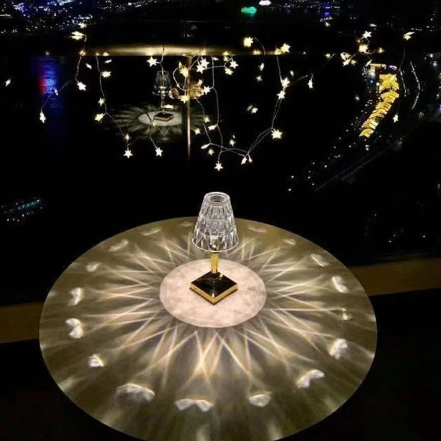 Elegant acrylic crystal table lamp with touch-sensitive dimming and rechargeable battery for home, bedroom and cafe use