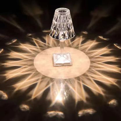 Elegant acrylic crystal table lamp with touch-sensitive dimming and rechargeable battery for home, bedroom and cafe use