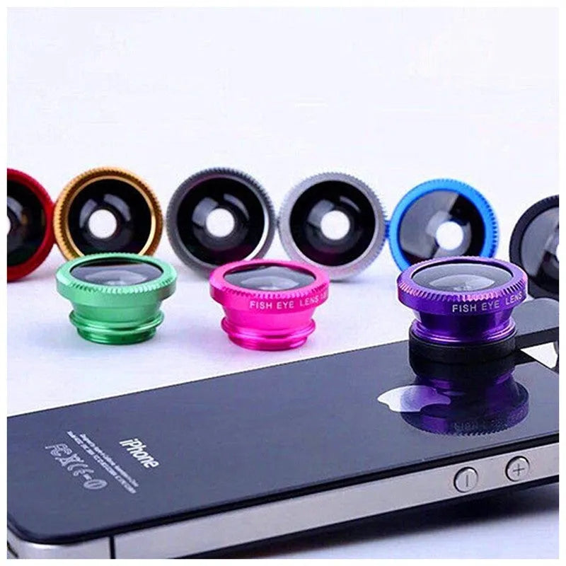 3 in 1 smartphone lens kit with fisheye, wide angle and macro functions in aluminium alloy cases