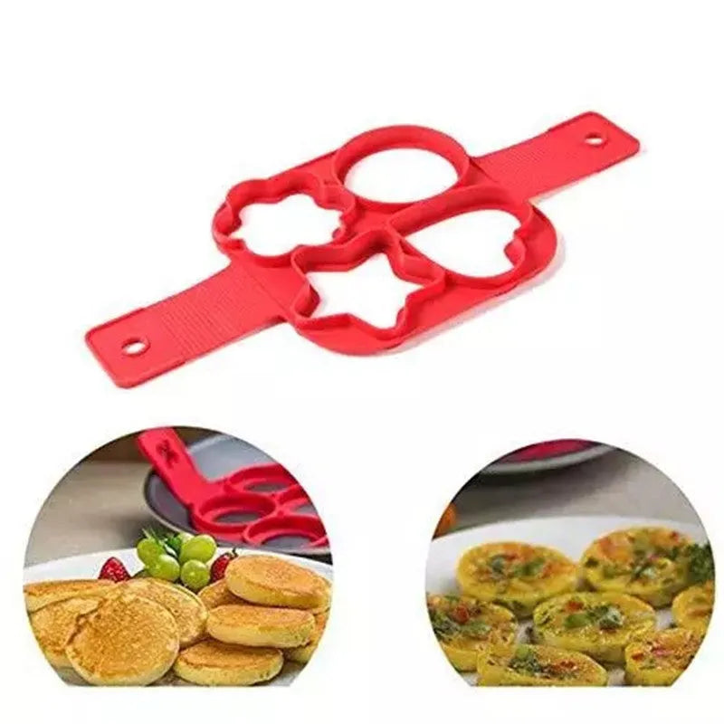 Red silicone pancake ring egg omelette maker with seven-hole non-stick cooking mould