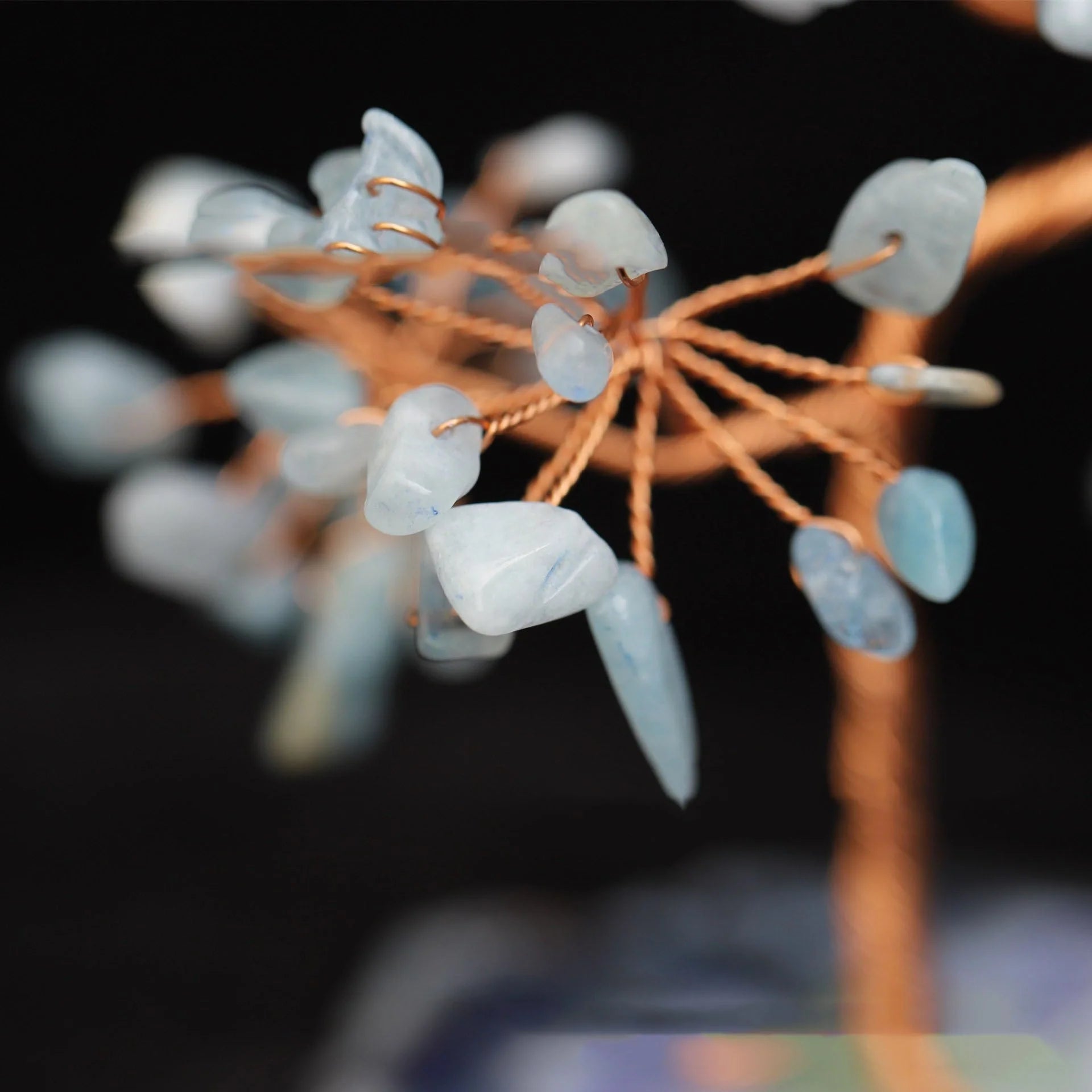 Aquamarine Crystal Fortune Tree Ornament with light blue hue and plant modelling