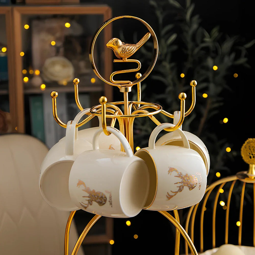 13-piece Chinese herbal tea set with elk bird stand, teapot and six 200ml cups in purple clay porcelain
