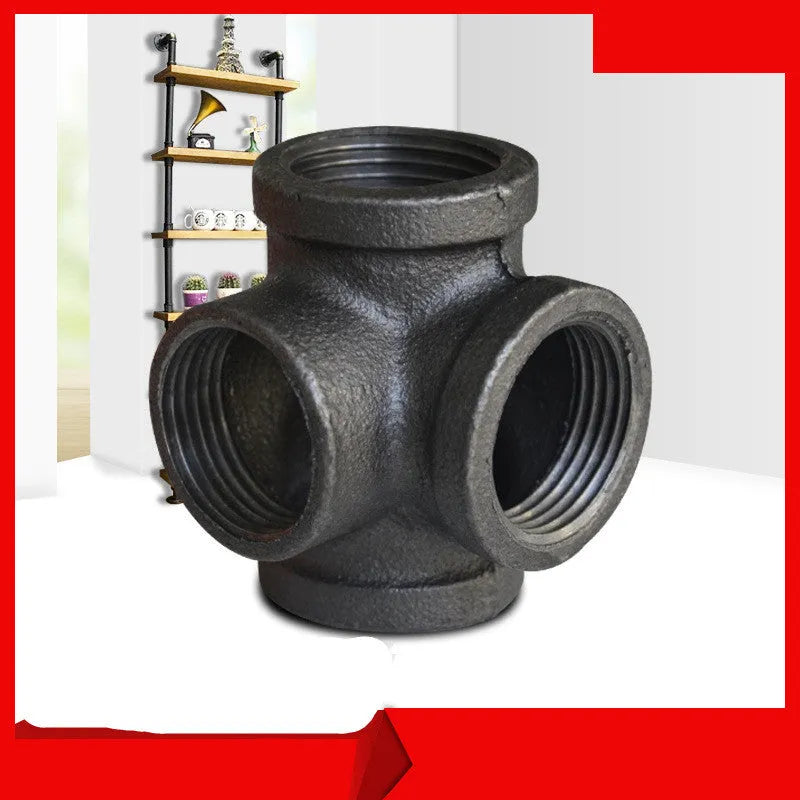 Galvanised steel three-dimensional four-way corner pipe fitting for 15-25mm water pipes