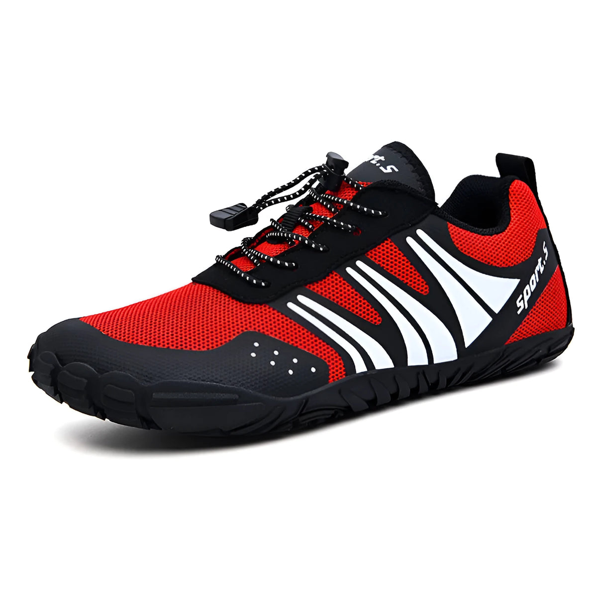 Casual quick-drying outdoor wading shoes in red, with mesh upper and rubber sole.