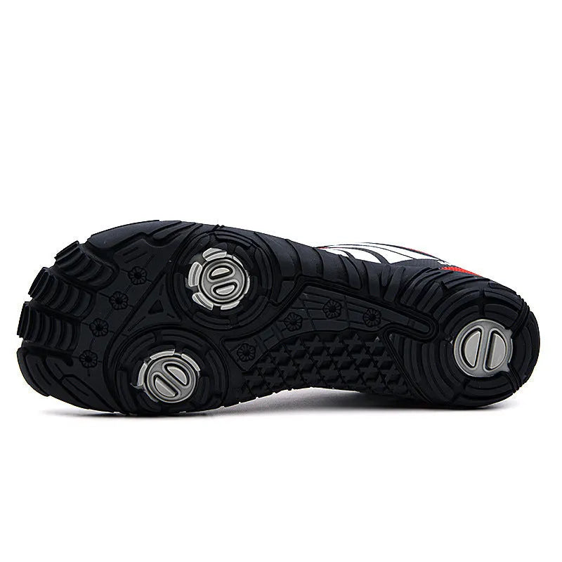 Casual quick-drying outdoor wading shoes in red, with mesh upper and rubber sole.