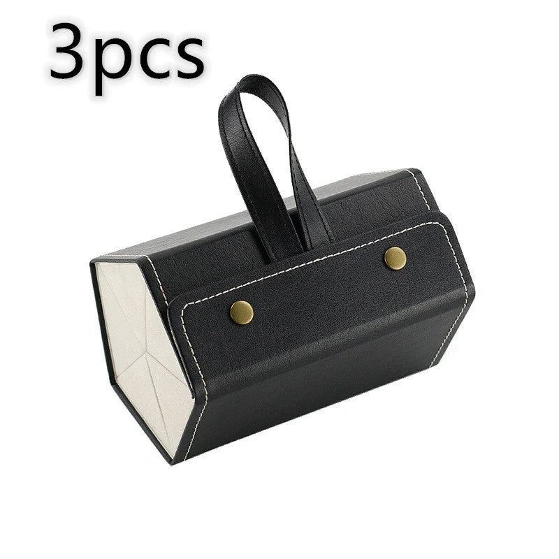 Foldable PU leather sunglasses and eyeglasses travel organiser case in black and brown