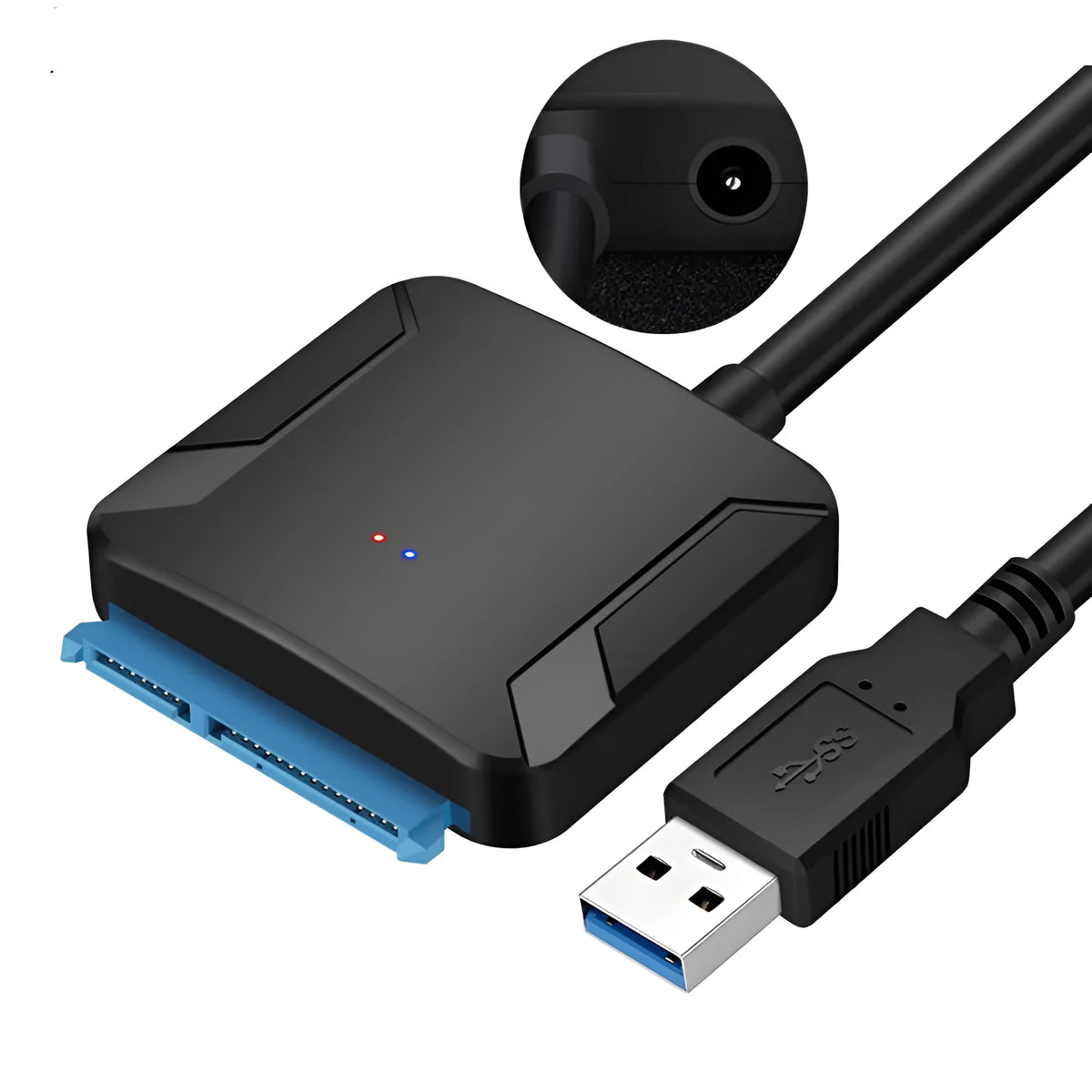 Black USB 3.0 to SATA adapter cable for connecting hard drives externally