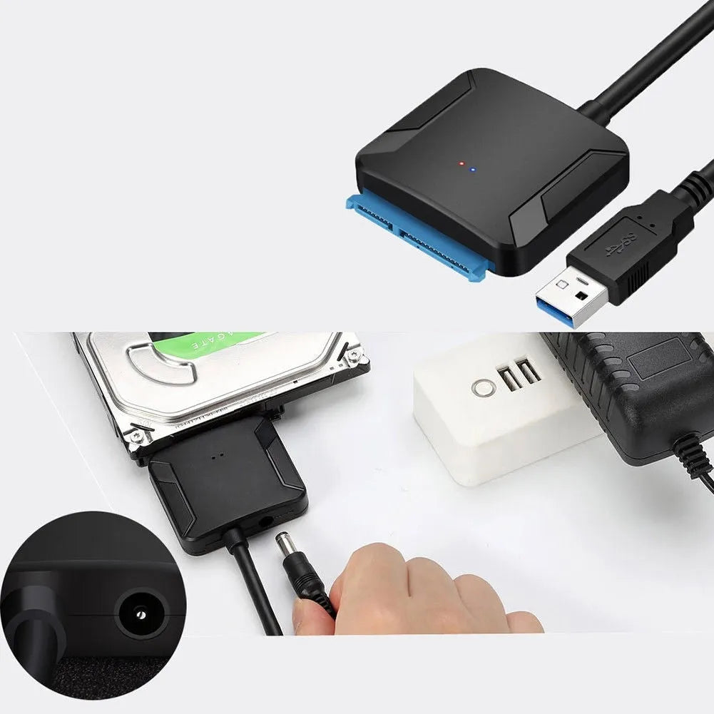 Black USB 3.0 to SATA adapter cable for connecting hard drives externally