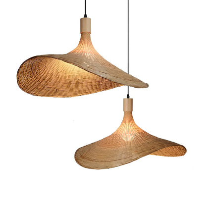Bamboo rattan chandelier 30cm diameter with adjustable 1m height, Southeast Asian style in warm light mode