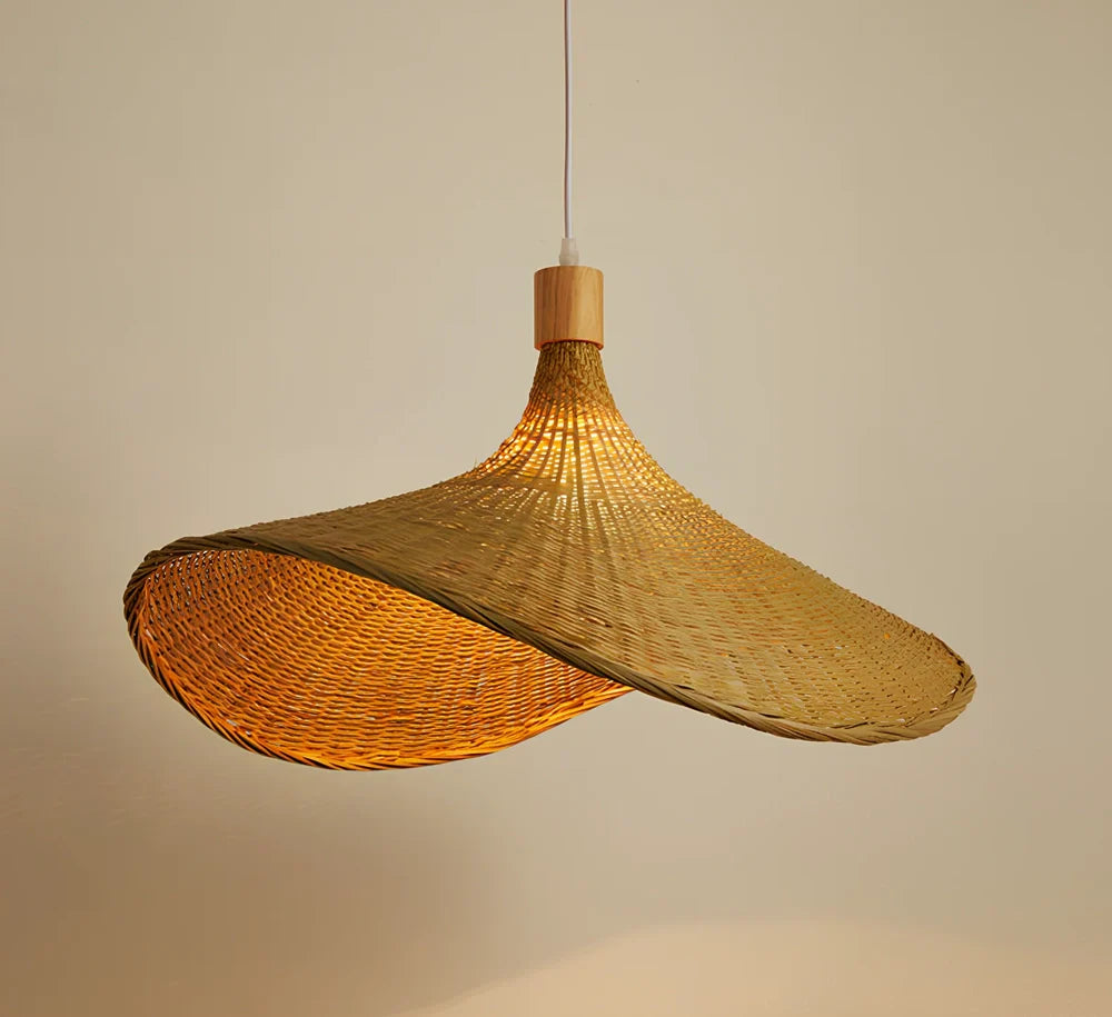 Bamboo rattan chandelier 30cm diameter with adjustable 1m height, Southeast Asian style in warm light mode