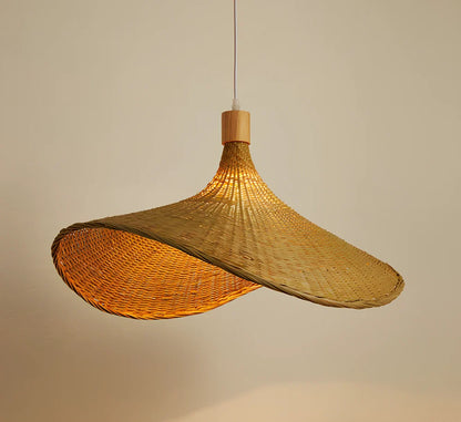 Bamboo rattan chandelier 30cm diameter with adjustable 1m height, Southeast Asian style in warm light mode