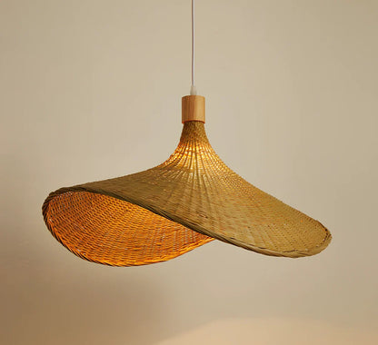 Bamboo rattan chandelier 30cm diameter with adjustable 1m height, Southeast Asian style in warm light mode