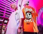 WLS Panda On cotton short sleeve T-shirt with cartoon panda graphic in Korean streetwear style, black and white colour options