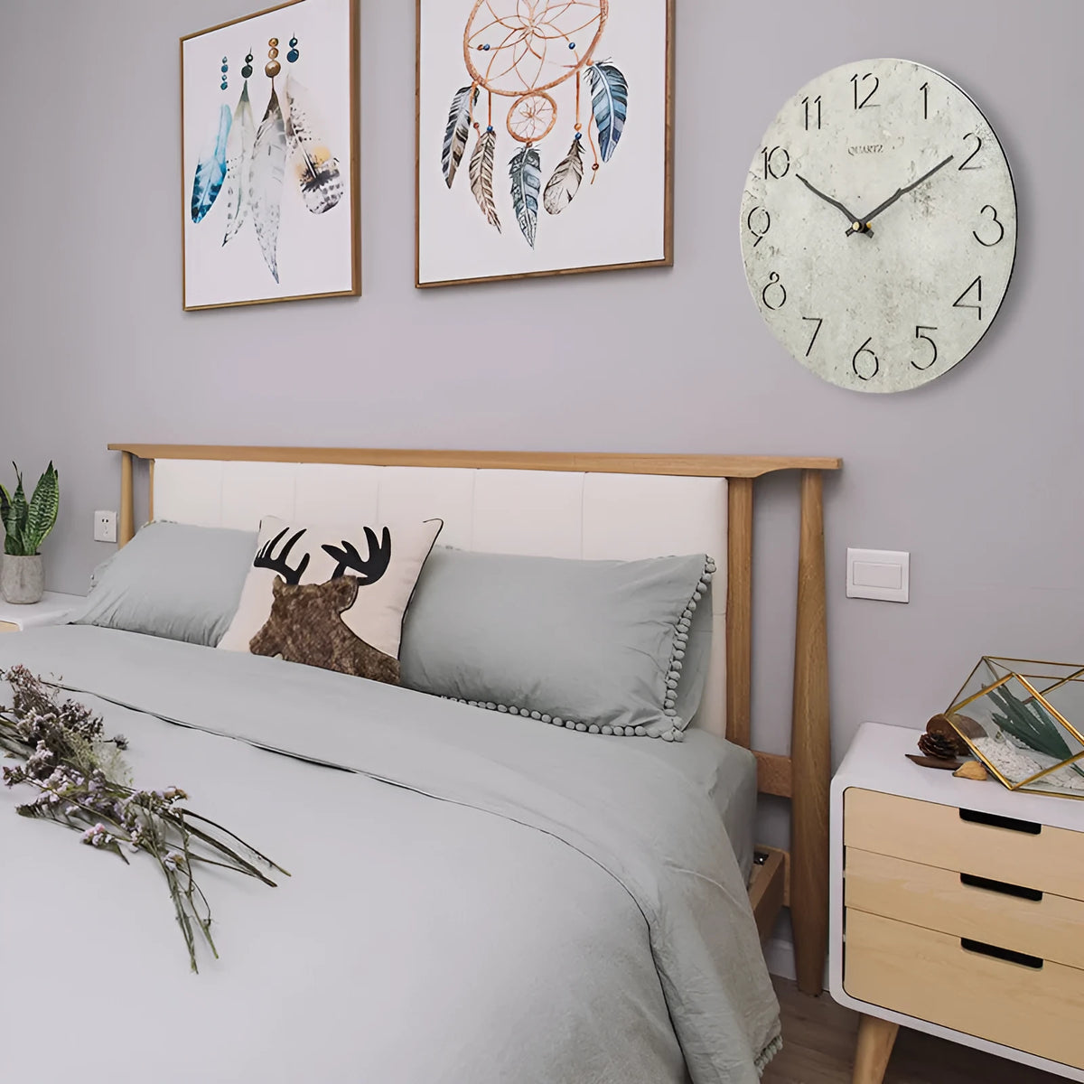 Grey European-style wall clock with single-sided design for living room