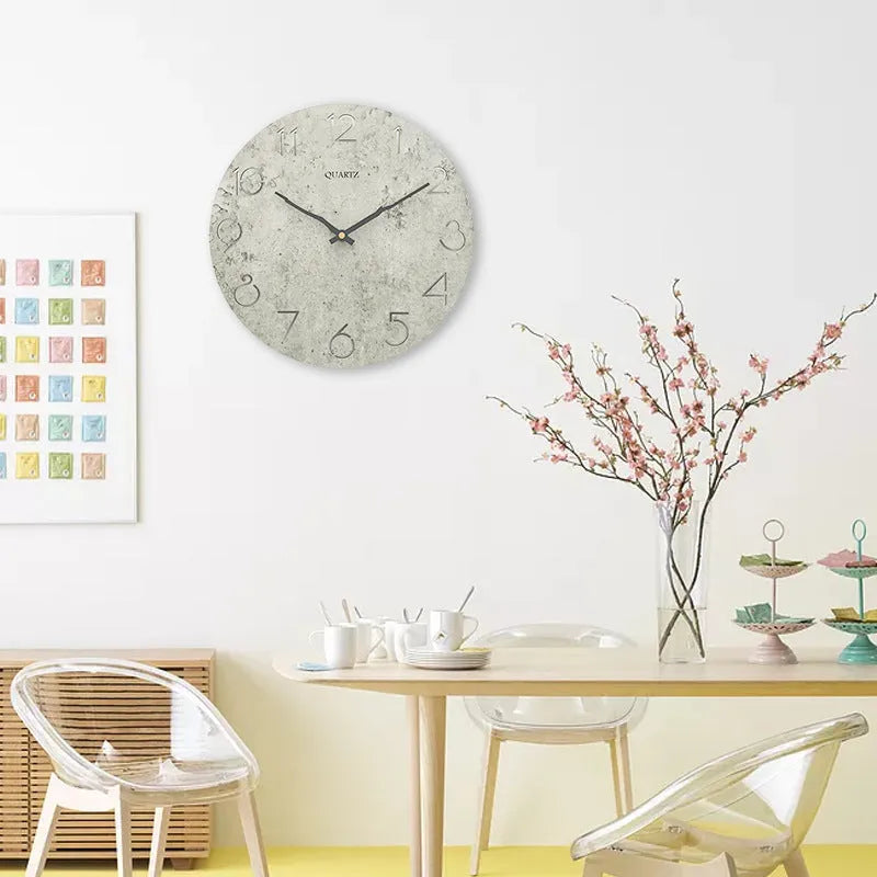 Grey European-style wall clock with single-sided design for living room