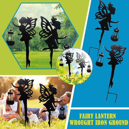 Solar-powered outdoor garden light with wrought-iron fairy lantern design, perfect for illuminating pathways, patios, and landscapes.