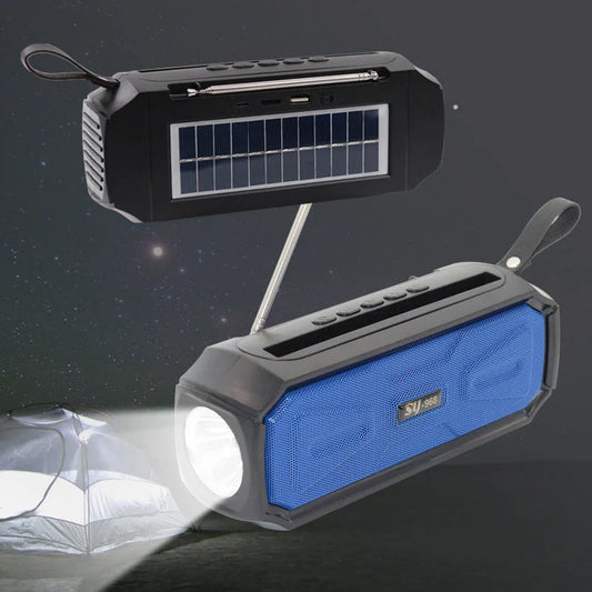 Eco-Friendly Solar Bluetooth Speaker with Light - Portable Outdoor Audio Solution with Solar Charging, Wireless Connectivity, and Built-in Flashlight