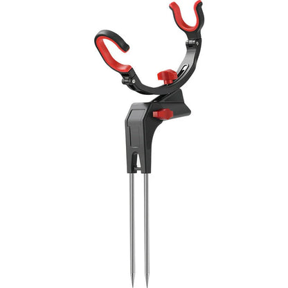 Adjustable fishing rod holder with 360-degree rotation, made of sturdy stainless steel for secure shore mounting
