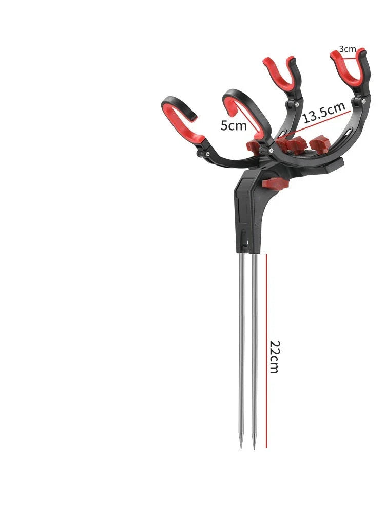 Adjustable fishing rod holder with 360-degree rotation, made of sturdy stainless steel for secure shore mounting