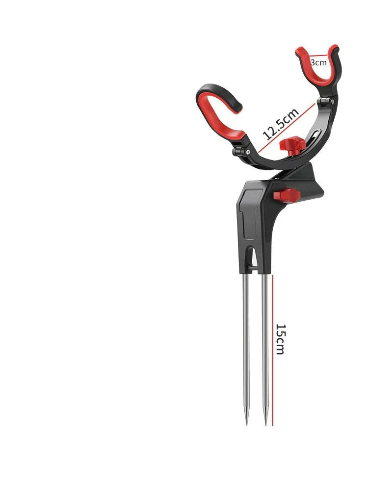 Adjustable fishing rod holder with 360-degree rotation, made of sturdy stainless steel for secure shore mounting