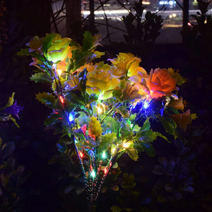 Solar-powered LED garden lights with a decorative flower design for outdoor landscape lighting