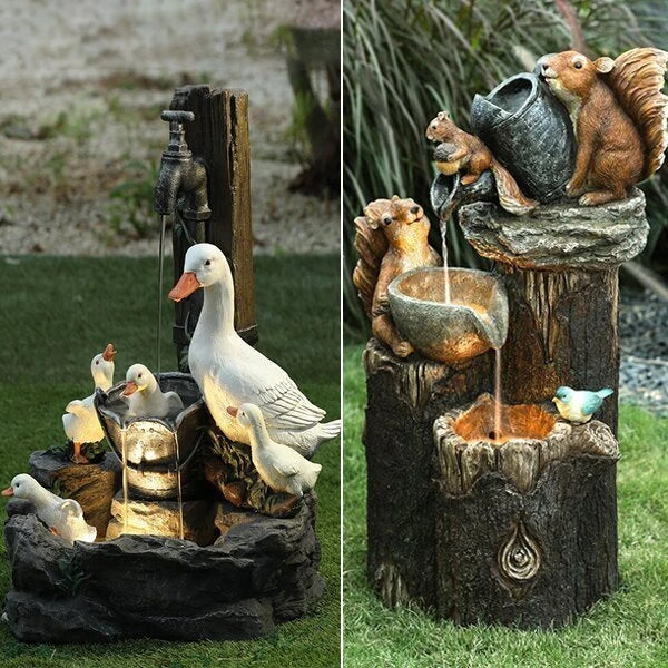 Handcrafted resin duck family garden statue ornament with rustic, natural design for outdoor and indoor home decor