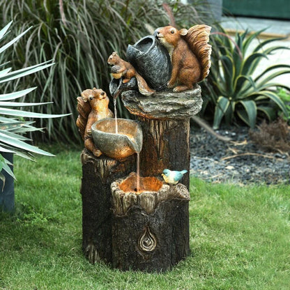 Handcrafted resin duck family garden statue ornament with rustic, natural design for outdoor and indoor home decor