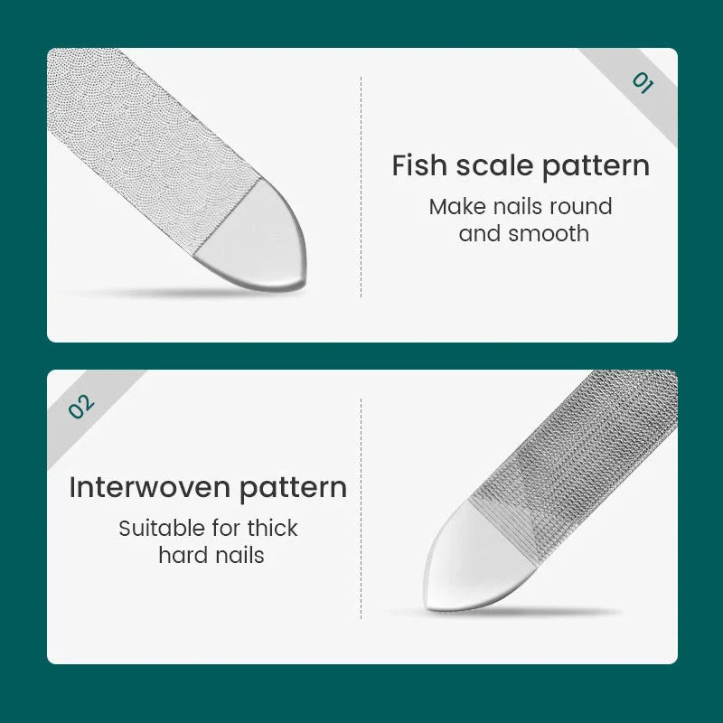 Premium double-sided nail files made of durable stainless steel with an ergonomic design for a comfortable, salon-quality manicure and pedicure experience