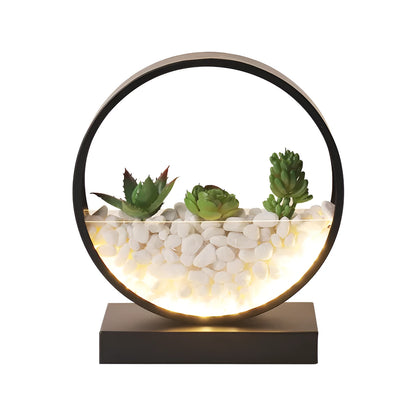 Black metal bedside table lamp with creative succulent design elements and push button switch