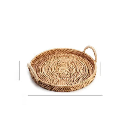 Round handwoven rattan basket with wooden handle and fabric liner in three size options