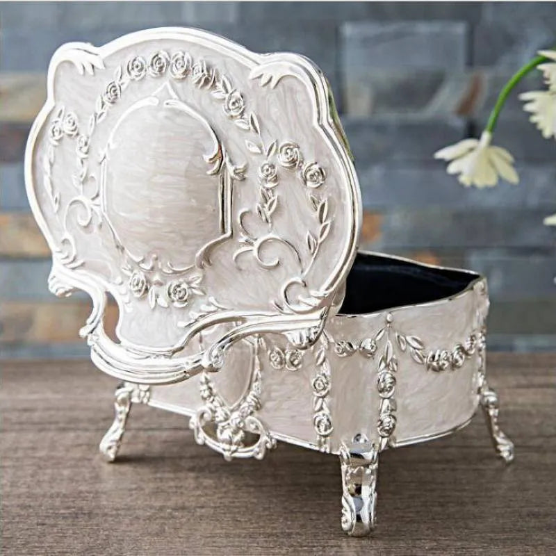 Silver enamel jewelry storage box with zinc alloy construction in ancient tin and silver white colour options