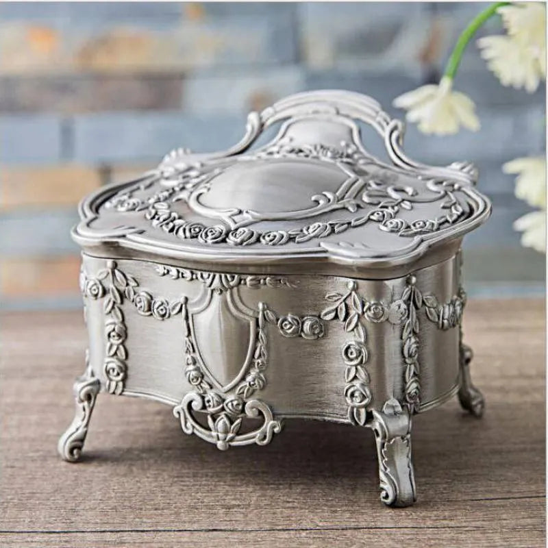 Silver enamel jewelry storage box with zinc alloy construction in ancient tin and silver white colour options