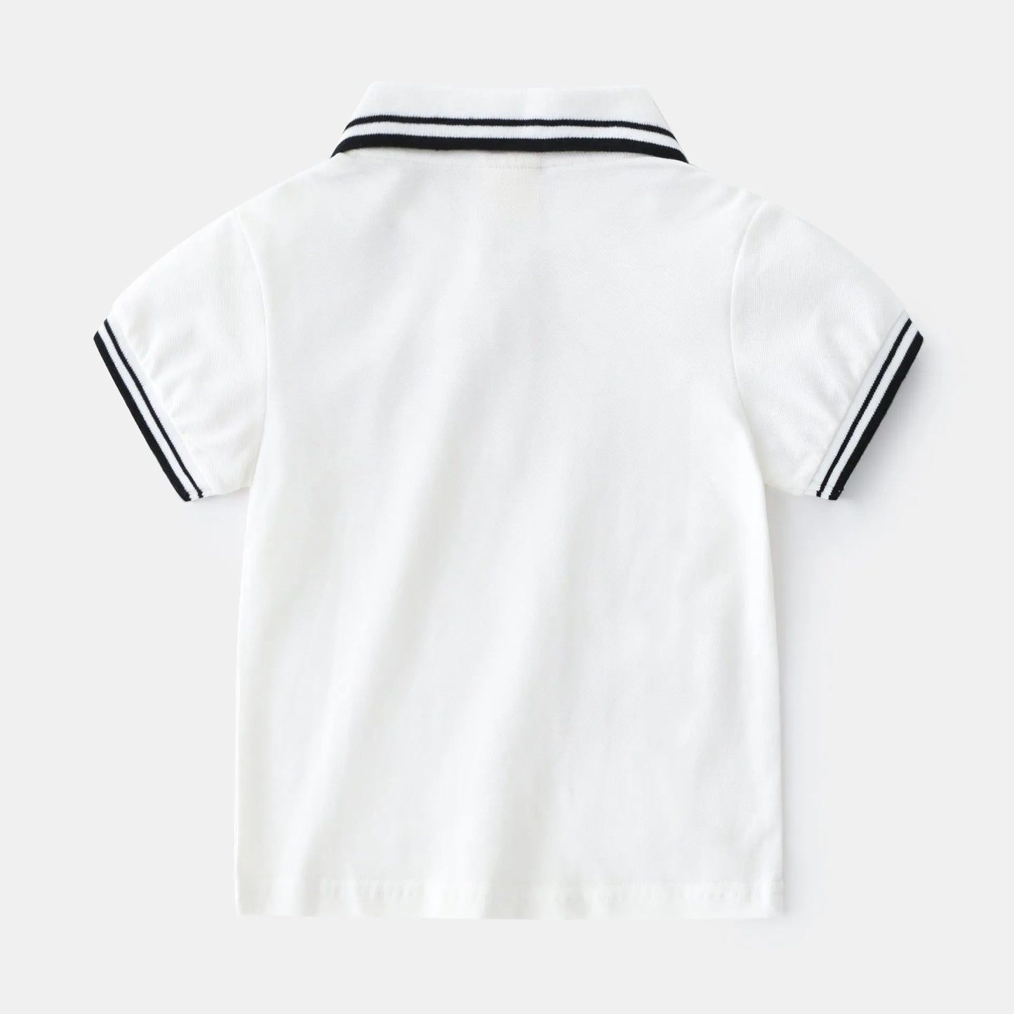 Boys' white cotton polo shirt with short sleeves and round neck for summer wear