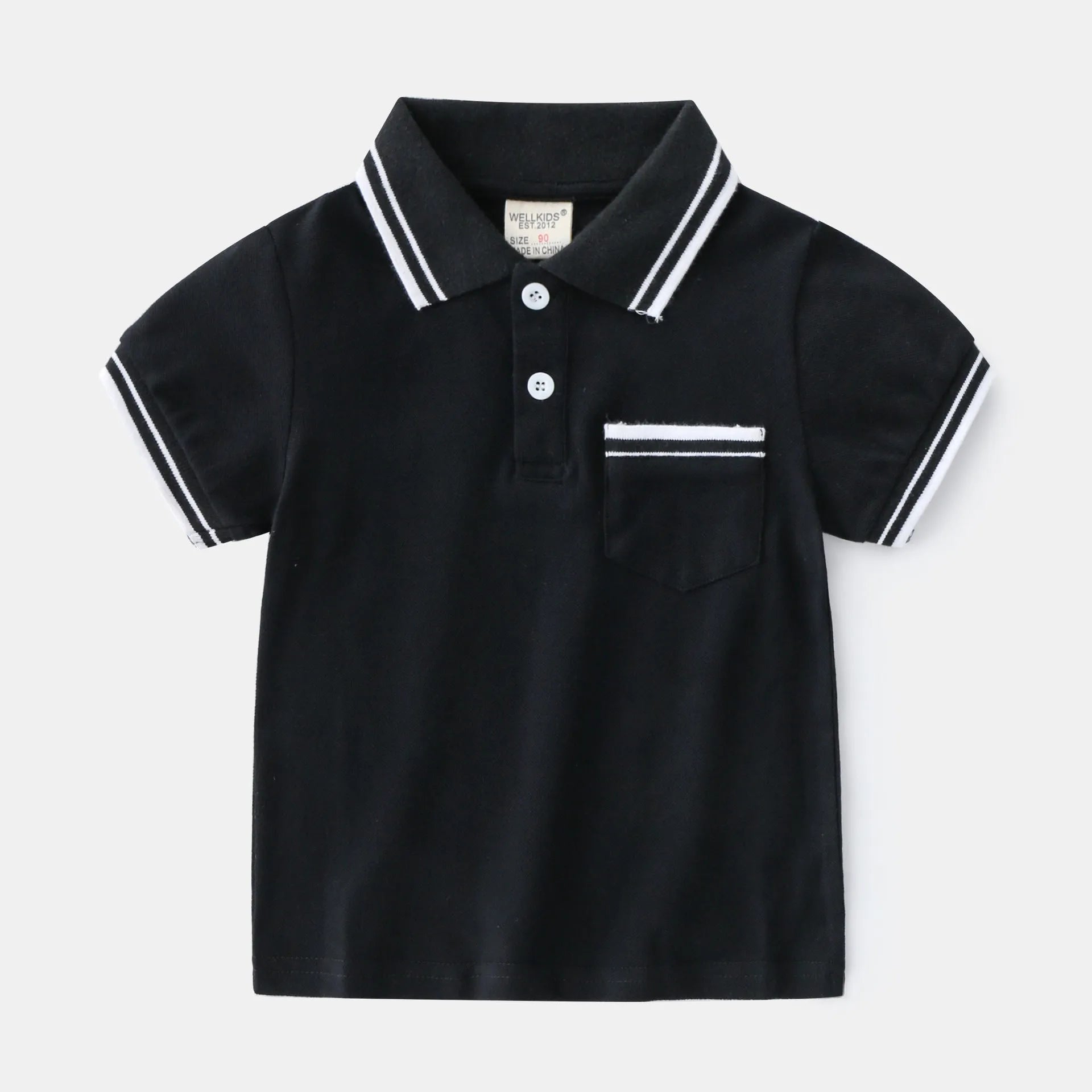Boys' white cotton polo shirt with short sleeves and round neck for summer wear