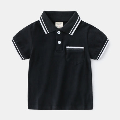 Boys' white cotton polo shirt with short sleeves and round neck for summer wear