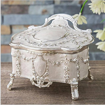 Silver enamel jewelry storage box with zinc alloy construction in ancient tin and silver white colour options