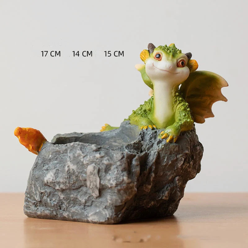 Cartoon dinosaur succulent pot with hand-painted details for home or office decor