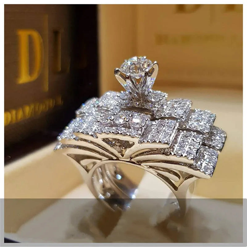 Crown engagement ring in alloy with electroplated finish, available in sizes 5 to 12 and styles A to G
